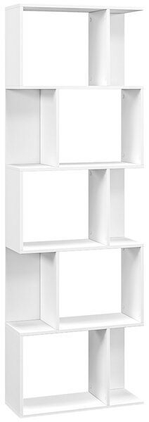 HOMCOM Scaffale Libreria Versatile a 5 Ripiani, Salvaspazio a Forma di S in Legno con Divisorio, 60x24x184.5 cm, Bianco| Aosom Italy