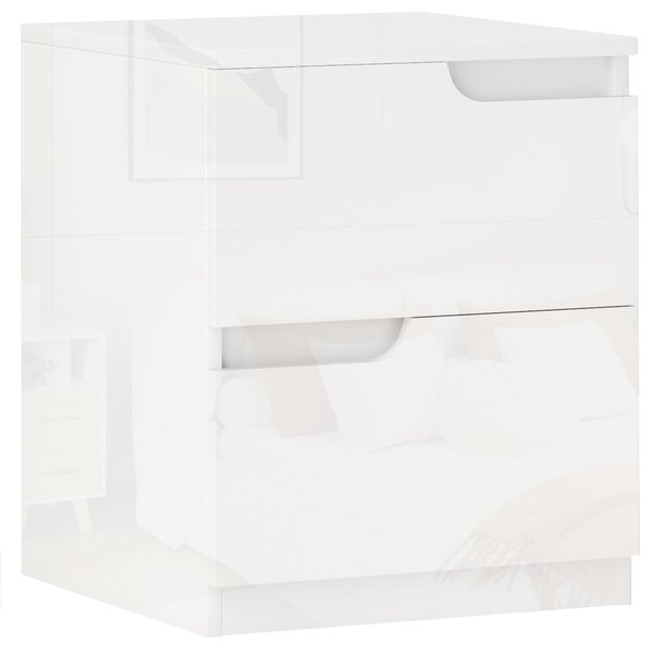 HOMCOM Cassettiera Moderno con 2 Cassetti senza maniglie in Legno e Design Lucido, guide in acciaio, 40x40x48 cm, Bianco|Aosom Italy