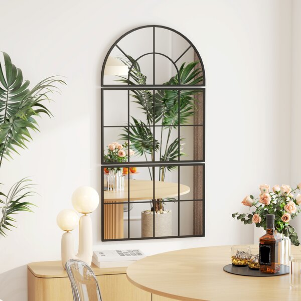 HOMCOM Specchio da Parete ad Arco Stile Finestra per Camera da Letto e Ingresso, 76x43 cm, Nero