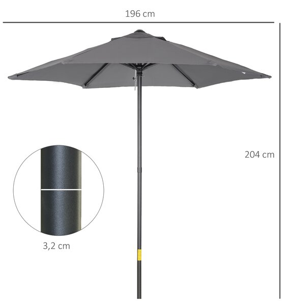Outsunny Ombrellone da Giardino 2x2 m a 6 Stecche con Presa d'Aria, in Alluminio, Metallo e Poliestere Grigio Scuro
