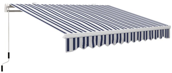 Outsunny Tenda da sole a bracci retraibili con Manovella, Tenda Parasole a Manovella in Metallo e Alluminio, 395x245 cm, Blu e Bianca | Aosom Italy