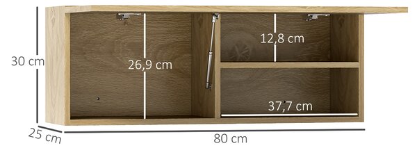 HOMCOM Mobiletto Bagno Pensile con Anta a Ribalta e Ripiani, 80x25x30 cm, Legno Naturale