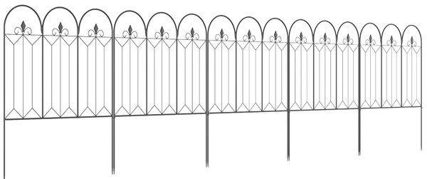 Outsunny Recinzione Esterna a 5 Pannelli in Metallo con Picchetti, 305x79.5 cm, Nera