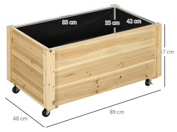 Outsunny Fioriera da Giardino con Foro di Drenaggio e Rotelle, in Legno di Abete, 89x48x47 cm|Aosom