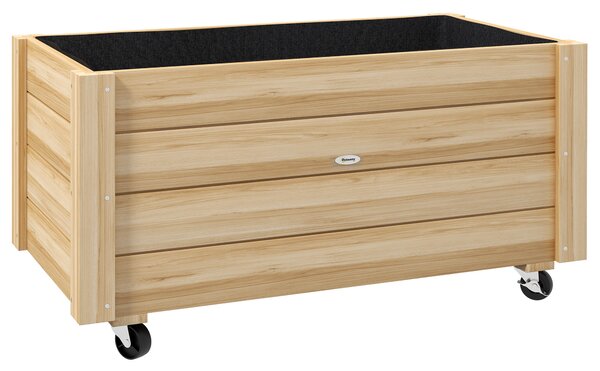 Outsunny Fioriera da Giardino con Foro di Drenaggio e Rotelle, in Legno di Abete, 89x48x47 cm|Aosom