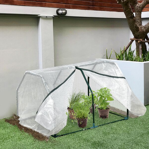 Outsunny Serra da Balcone in Plastica PE e Acciaio con Chiusura a Zip, 99x71x60 cm, Bianco Trasparente|Aosom