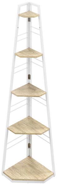 HOMCOM Libreria Angolare a 5 Ripiani con Struttura Pieghevole e Piedini Regolabili, Colore Legno