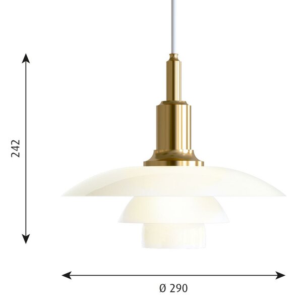 Lampada a sospensione Louis Poulsen, PH 3/2, dimmerabile, Dorato / Ottone, Soggiorno, Vetro, Design