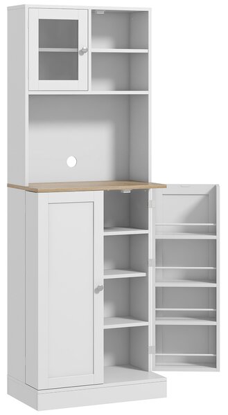 HOMCOM Dispensa da Cucina Porta Microonde con Ripiani Aperti e Armadietto con Portaspezie, 60x35x169 cm, Bianco | Aosom Italy