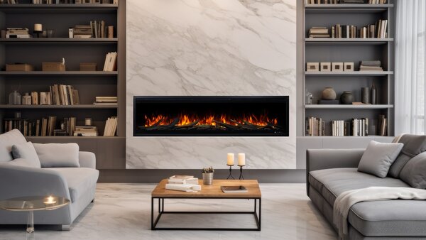 Camino elettrico AFLAMO Royal 3D 140 - fuoco realistico - da parete o da incasso - 140x48x22 cm - camino elettrico decorativo a LED con funzione di riscaldamento 750/1500 W