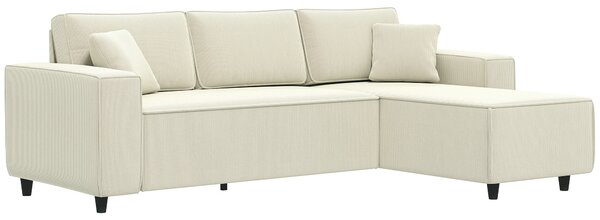 HOMCOM Divano con Penisola a 3 Posti in Tessuto Effetto Velluto, Schiuma e Nylon, 241x153x83 cm, Bianco Crema | Aosom Italy
