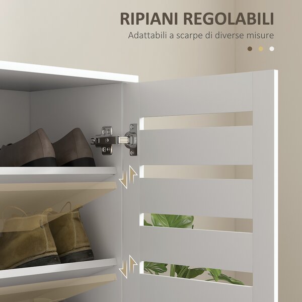 HOMCOM Mobile Scarpiera Moderno a 5 Livelli con 4 Ripiani Regolabili e Ante a Doghe, per 15 paia di scarpe in Legno, 76x33Px98 cm, Bianco | Aosom Italy