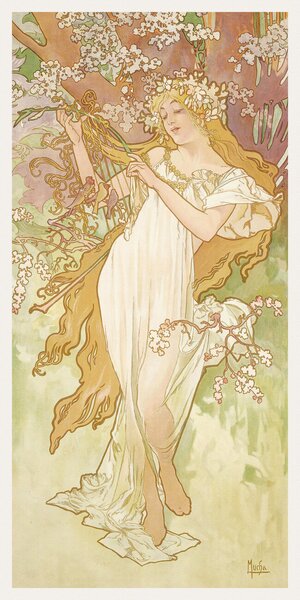 Riproduzione The Seasons Spring Art Nouveau Portrait - Alphonse Mucha, (20 x 40 cm)