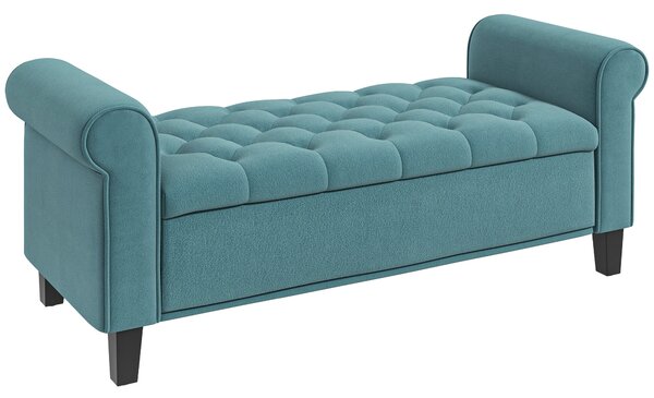 HOMCOM Panca Fondo Letto in Tessuto Vellutato con Vano Contenitore e Braccioli, 126x48.5x57 cm, Verde | Aosom Italy