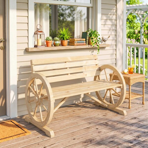 Outsunny Panchina da Giardino da 2 Posti con Braccioli a Ruota, Panchina da Esterno a Doghe in Legno di Abete, Stile Country, Panca per Terrazza Patio e Cortile, 105.5x56x79 cm, Color Legno | Aosom Italy