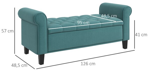 HOMCOM Panca Fondo Letto in Tessuto Vellutato con Vano Contenitore e Braccioli, 126x48.5x57 cm, Verde | Aosom Italy