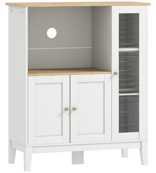 HOMCOM Mobile Microonde con Armadietto Inferiore e 3 Ripiani Laterali con Anta in Vetro, in Legno, 80x35x97 cm, Bianco | Aosom Italy