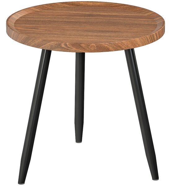 HOMCOM Tavolino da Caffè Rotondo con Bordo Rialzato e 3 Gambe, in Legno e Acciaio, Ø40x39 cm, Nero e color Legno | Aosom Italy