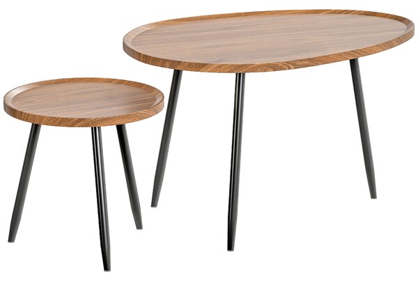 HOMCOM Set 2 Tavolini da Salotto Sovrapponibili in Legno e Metallo, Colore Legno Scuro | Aosom Italy