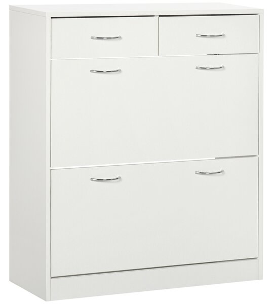 HOMCOM Mobile Scarpiera da 12 Paia con 2 Ripiani Interni Regolabili e 2 Cassetti, in Legno, 80x30x91.5 cm, Bianco | Aosom Italy