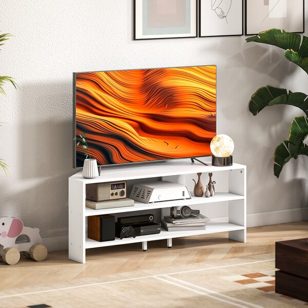HOMCOM Mobile TV ad Angolo per 47" max con 2 Ripiani Aperti, in Legno, 110x36x45 cm, Bianco | Aosom Italy