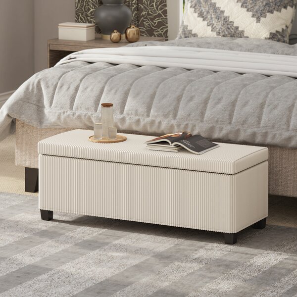 HOMCOM Panca Fondo Letto con Spazio Contenitore da 84L, in Tessuto Effetto Velluto a Coste e Acciaio, 112x42x40 cm, Beige | Aosom Italy