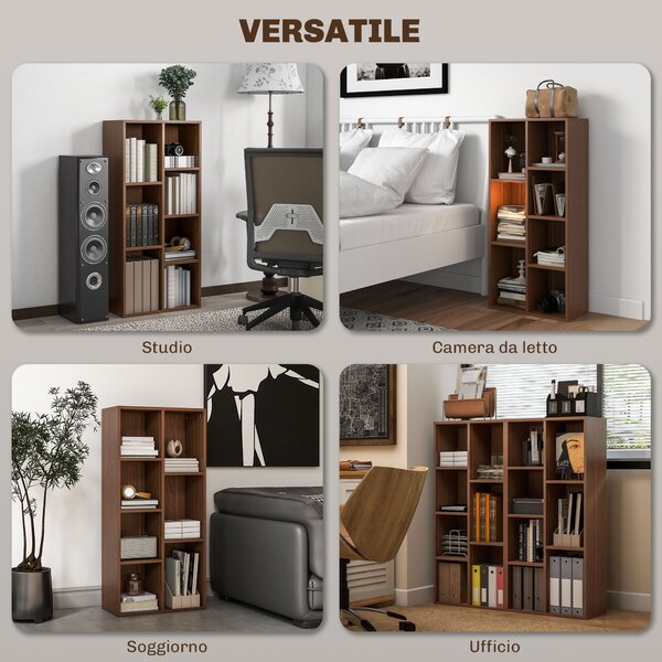 HOMCOM Mobile Libreria a Cubi in Legno con 7 Ripiani di Diverse Dimensioni, 50x24x106 cm, color Noce | Aosom Italy