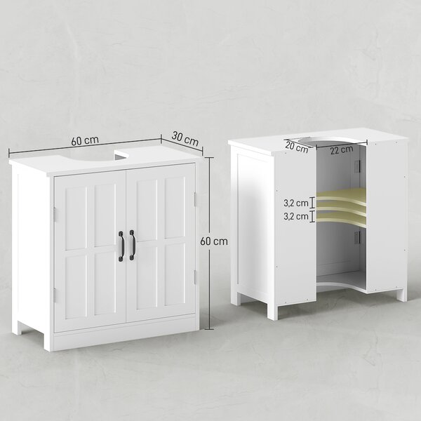 Kleankin Mobile per Lavabo con Piedistallo, Mobile Sotto Lavabo con 2 Ante e Scaffale Regolabile, Mobile da Bagno con Ritaglio a Forma di U, Bianco | Aosom Italy