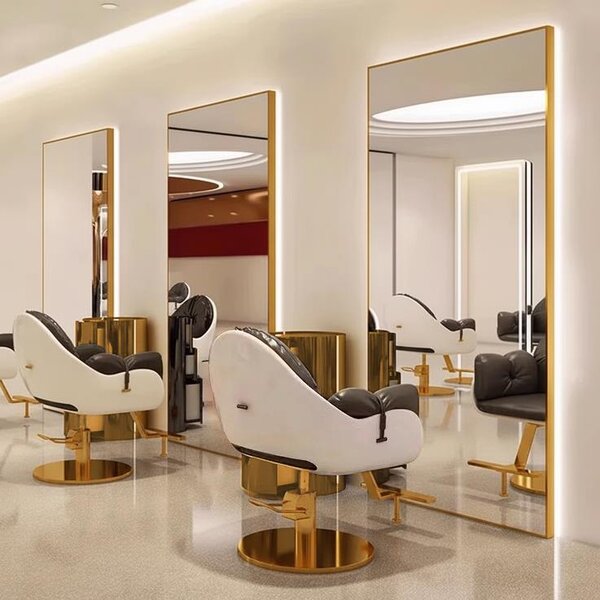 Consolle con Specchio LED Dorata 200x80 per Parrucchieri, Barbieri ed Estetica