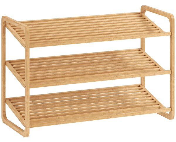 HOMCOM Scaffale Scarpiera a 3 Livelli per 12 Scarpe con Ripiani a Doghe in Bambù, 76x33x50.8 cm, Colore Legno | Aosom Italy