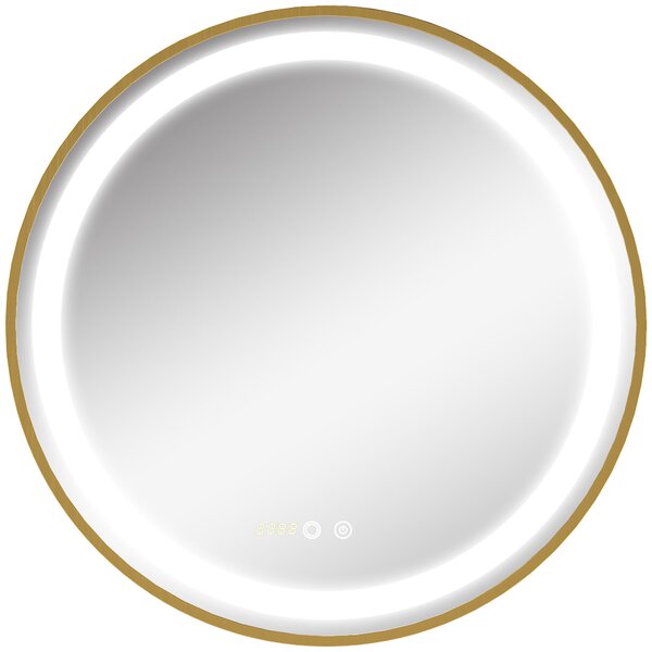 Kleankin Specchio Bagno con Luce LED, Luminosità Regolabile a 3 Tonalità e Funzione Memoria, Ø60 cm, Oro | Aosom Italy
