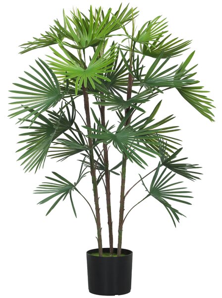 HOMCOM Palma Artificiale da 90 cm a 24 Foglie in Plastica Verde con Vaso da Ø16.5x13.5 cm | Aosom Italy
