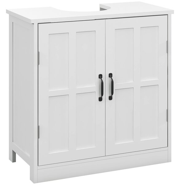Kleankin Mobile per Lavabo con Piedistallo, Mobile Sotto Lavabo con 2 Ante e Scaffale Regolabile, Mobile da Bagno con Ritaglio a Forma di U, Bianco | Aosom Italy
