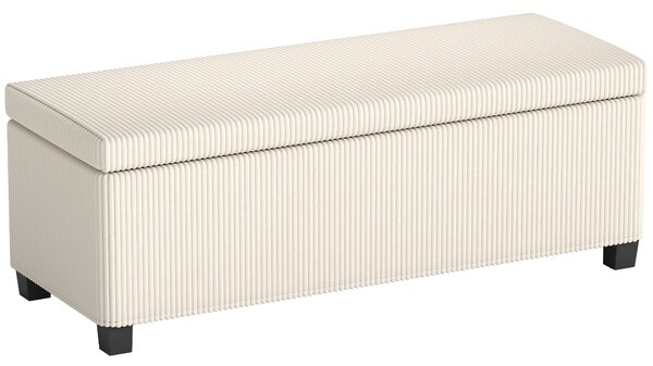 HOMCOM Panca Fondo Letto con Spazio Contenitore da 84L, in Tessuto Effetto Velluto a Coste e Acciaio, 112x42x40 cm, Beige | Aosom Italy