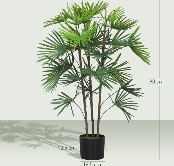 HOMCOM Palma Artificiale da 90 cm a 24 Foglie in Plastica Verde con Vaso da Ø16.5x13.5 cm | Aosom Italy