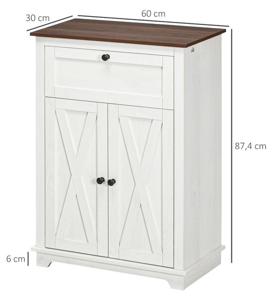 HOMCOM Credenza Bassa da Cucina in Stile Rustico con Cassetto e Armadietto con Ripiano Regolabile, Bianco | Aosom Italy