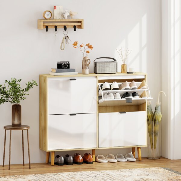 HOMCOM Scarpiera Slim Moderna con 4 Cassetti Ribaltabili per 20 Paia di Scarpe, 105x24x92.5 cm, Bianco | Aosom Italy