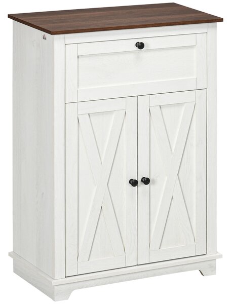 HOMCOM Credenza Bassa da Cucina in Stile Rustico con Cassetto e Armadietto con Ripiano Regolabile, Bianco | Aosom Italy