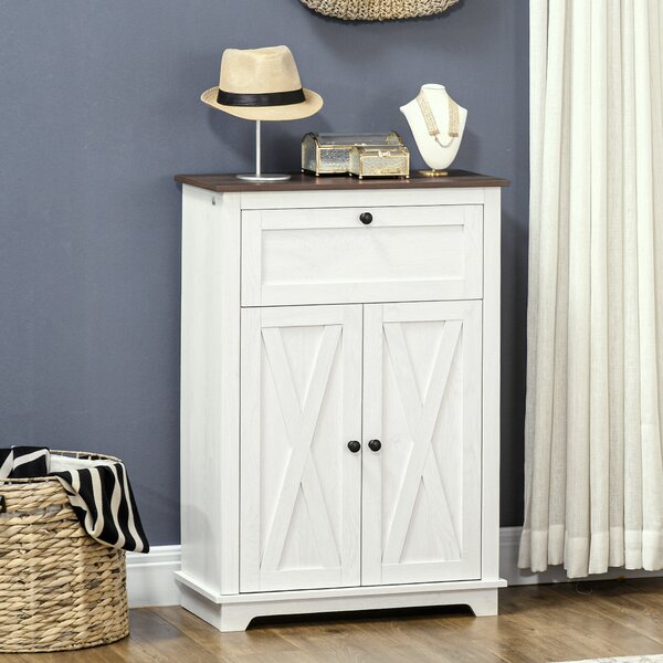 HOMCOM Credenza Bassa da Cucina in Stile Rustico con Cassetto e Armadietto con Ripiano Regolabile, Bianco | Aosom Italy