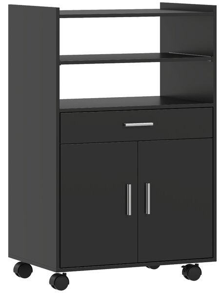 HOMCOM Mobile Microonde in Legno con Cassetto, Armadietto a 2 Ante e 2 Ripiani, 59x40x92 cm, Nero | Aosom Italy