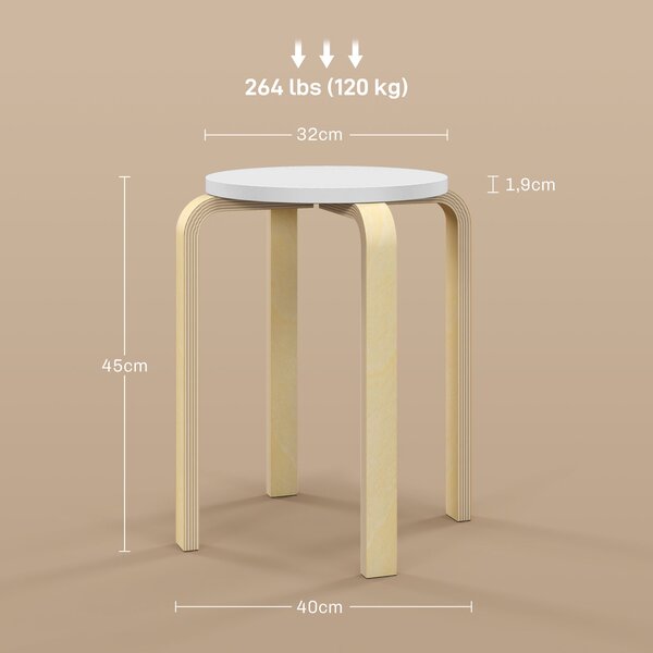 HOMCOM Set 4 Sgabelli Rotondi Impilabili in Legno Bianco, Ø40x45 cm | Aosom Italy