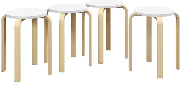 HOMCOM Set 4 Sgabelli Rotondi Impilabili in Legno Bianco, Ø40x45 cm | Aosom Italy