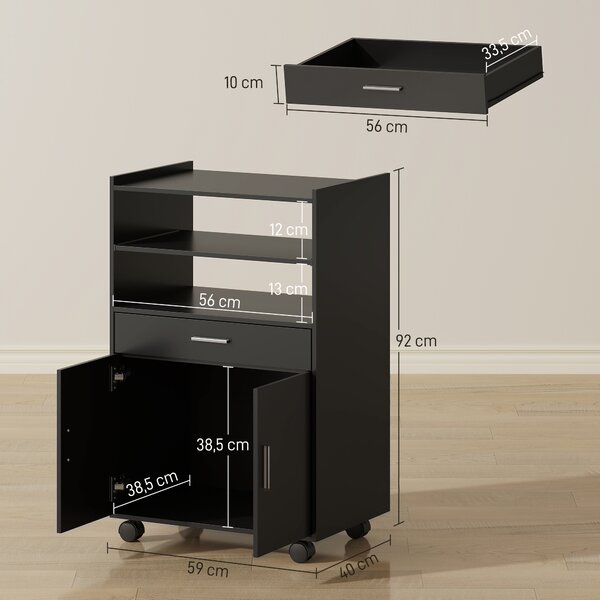 HOMCOM Mobile Microonde in Legno con Cassetto, Armadietto a 2 Ante e 2 Ripiani, 59x40x92 cm, Nero | Aosom Italy