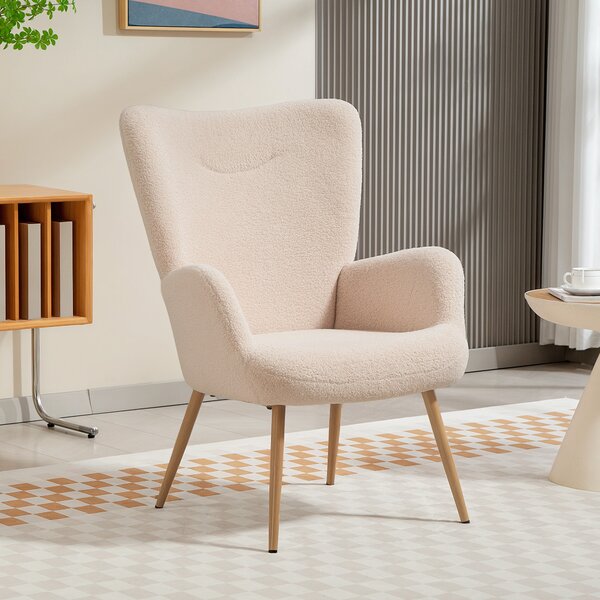 HOMCOM Poltrona Moderna in Tessuto Sherpa Imbottita con Schienale Alto e Braccioli, Beige | Aosom Italy