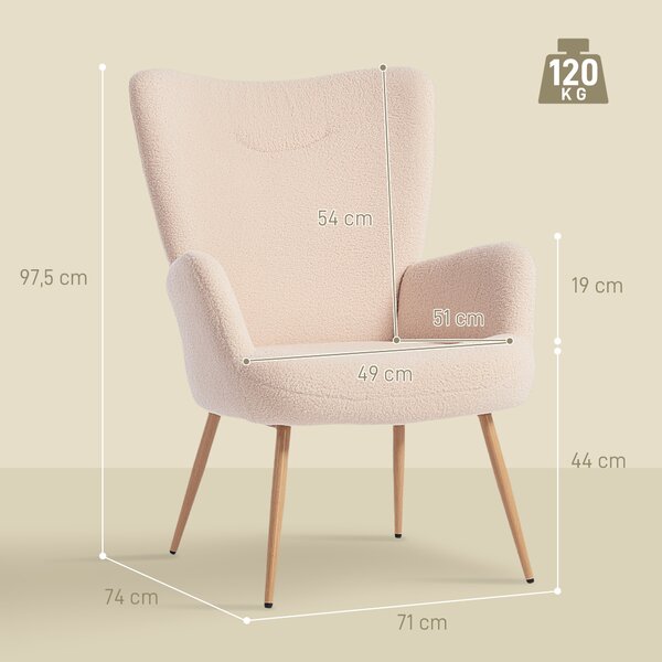 HOMCOM Poltrona Moderna in Tessuto Sherpa Imbottita con Schienale Alto e Braccioli, Beige | Aosom Italy