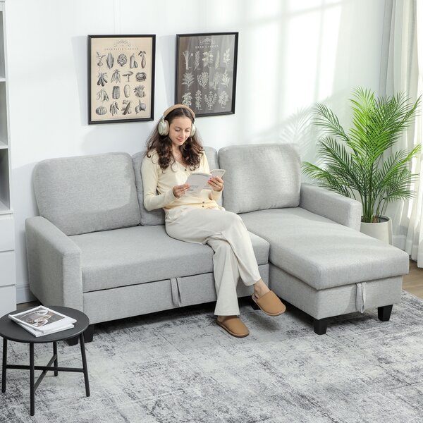 HOMCOM Divano Letto Contenitore 3 Posti in Tessuto Effetto Lino, Grigio e Nero | Aosom Italy