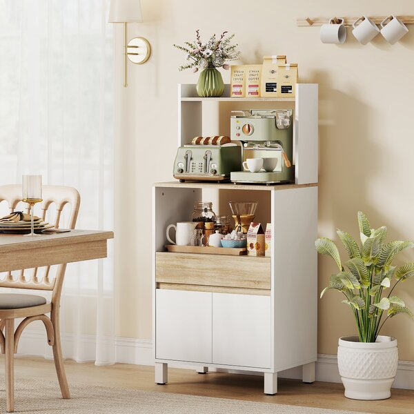 HOMCOM Mobiletto per Microonde in Legno con Mensola, Ripiano Aperto, Cassetto e Armadietto, 60x40x131 cm, Bianco | Aosom Italy