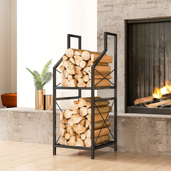 Outsunny Portalegna a 2 Livelli in Metallo con Base Rialzata, 34x30x80 cm, Nero | Aosom Italy
