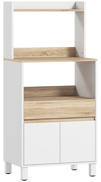 HOMCOM Mobiletto per Microonde in Legno con Mensola, Ripiano Aperto, Cassetto e Armadietto, 60x40x131 cm, Bianco | Aosom Italy