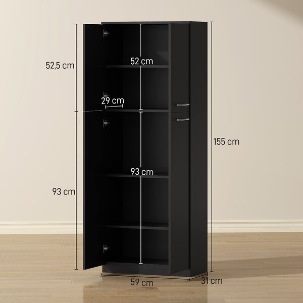 HOMCOM Mobile Contenitore Minimal con 2 Armadietti e Mensole Regolabili, in Legno Nero, 59x31x155 cm | Aosom Italy